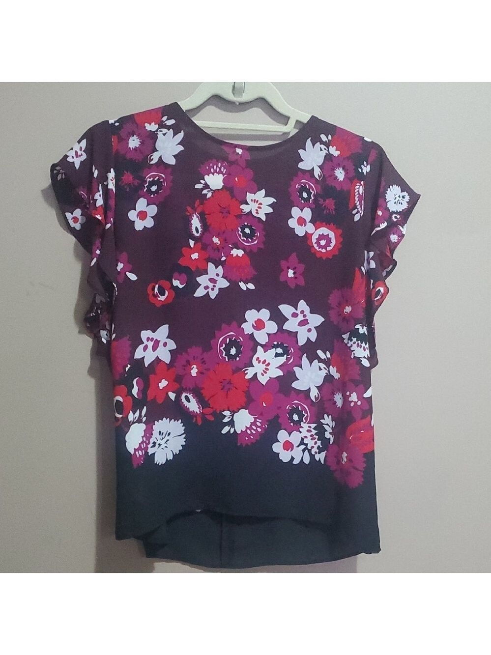 Ann Taylor Floral Blouse - Burgundy and Pink Size Small
